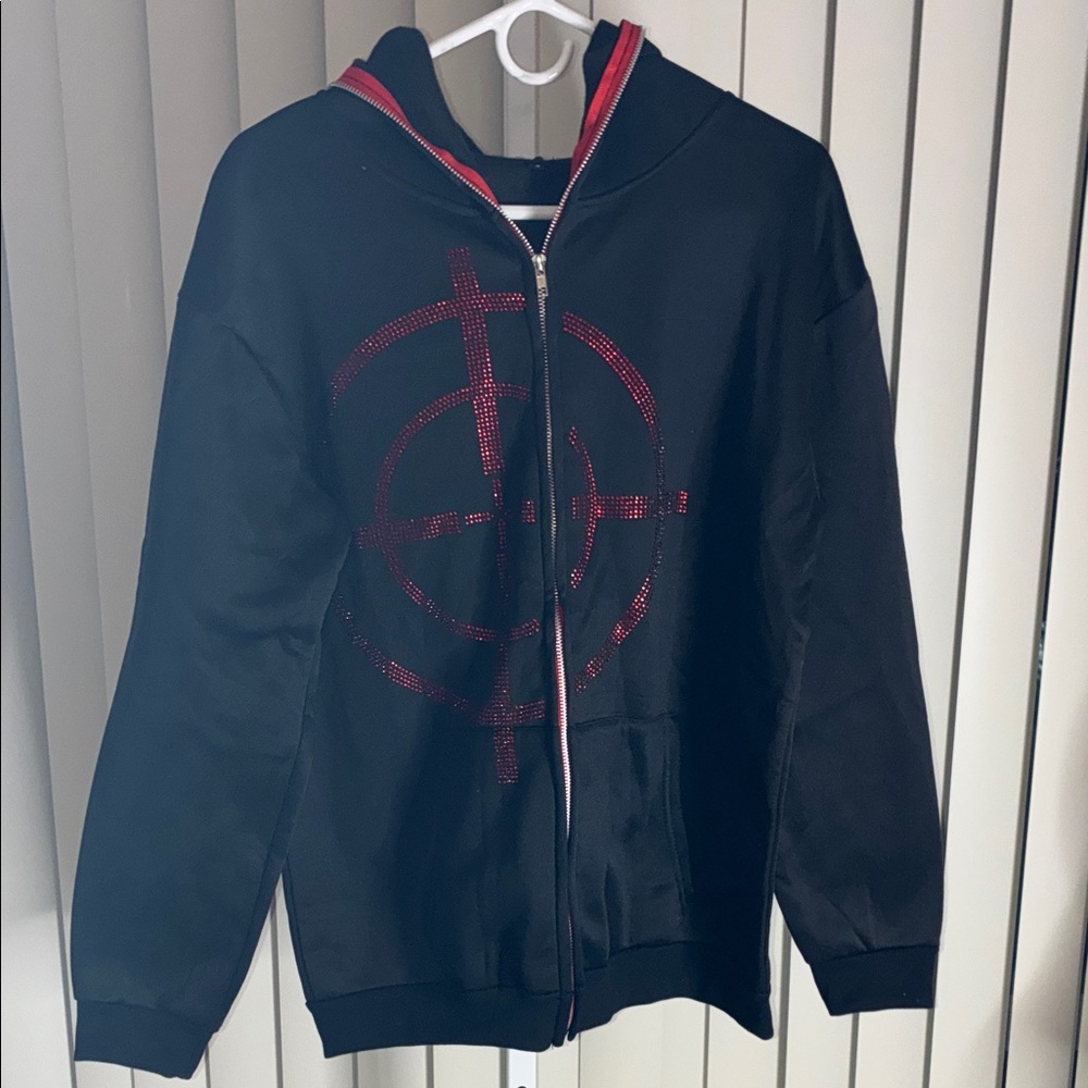 Chic Black Bomber Jacket with Red Accents